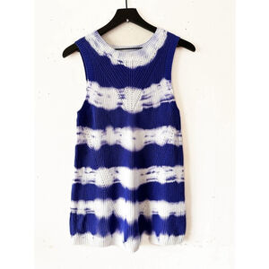 Joseph A. Petite Blue White Tie-Dye Knit Tunic Tank Top PM